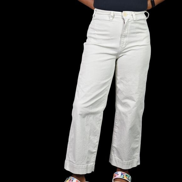 Marine Layer Bridget Pants Beige Wide Leg Cropped Khaki High Waist Chino Size 4 - Picture 11 of 14